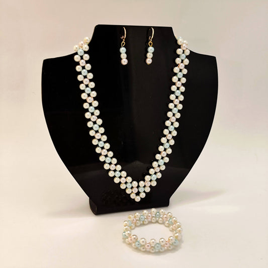 Juego estilo perlas - Collar, Pulsera y Aretes